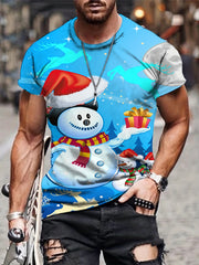 Christmas Snowman Print Men's Graphic T-shirt Casual Comfy Tees
