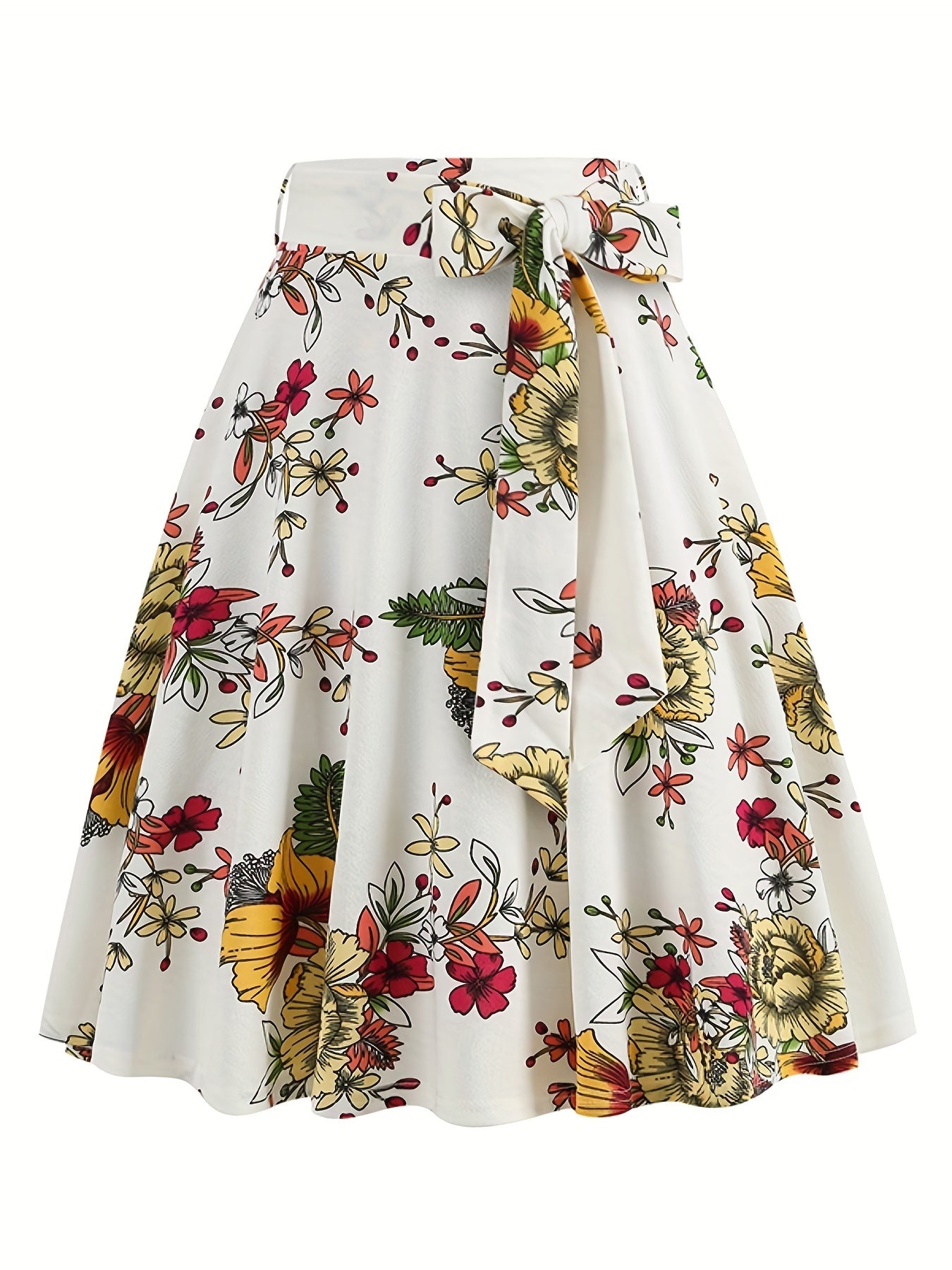 Polka Dot Print Pleated Skirt Vintage Bow Flare Skirt for Spring & Summer