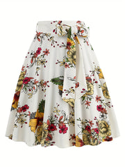 Polka Dot Print Pleated Skirt Vintage Bow Flare Skirt for Spring & Summer