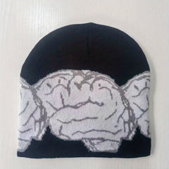 Hip Hop Brain Jacquard Beanies Y2K Candy Block Knit Hat Couple Skull Cap