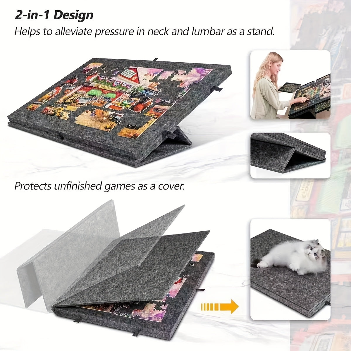 Portable Puzzle Mat with 1000pcs Thick Felt Board and Stand
