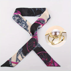 2pcs Purple Skinny Scarf & Scarf Ring Set - Neckerchief Twilly Scarf & Faux Pear