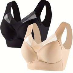 2pcs Wireless Mesh Bras Full Coverage Lingerie & Underwear