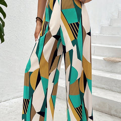 Geo Print Wide Leg Pants Casual Holiday Loose Pants