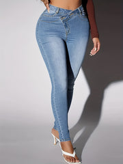 Solid High Rise Stretch Skinny Jeans
