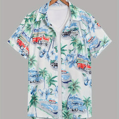 Tropical Tree & Flower Print Hawaiian Shirt