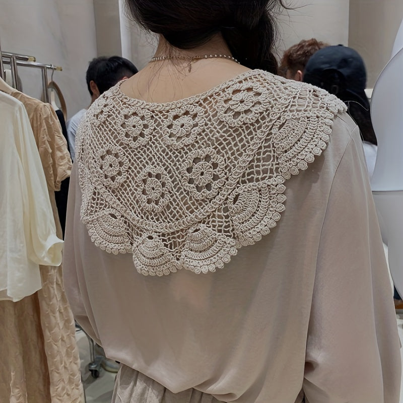Cotton Lace Up Triangle Scarf Floral Hollow Out Shawl