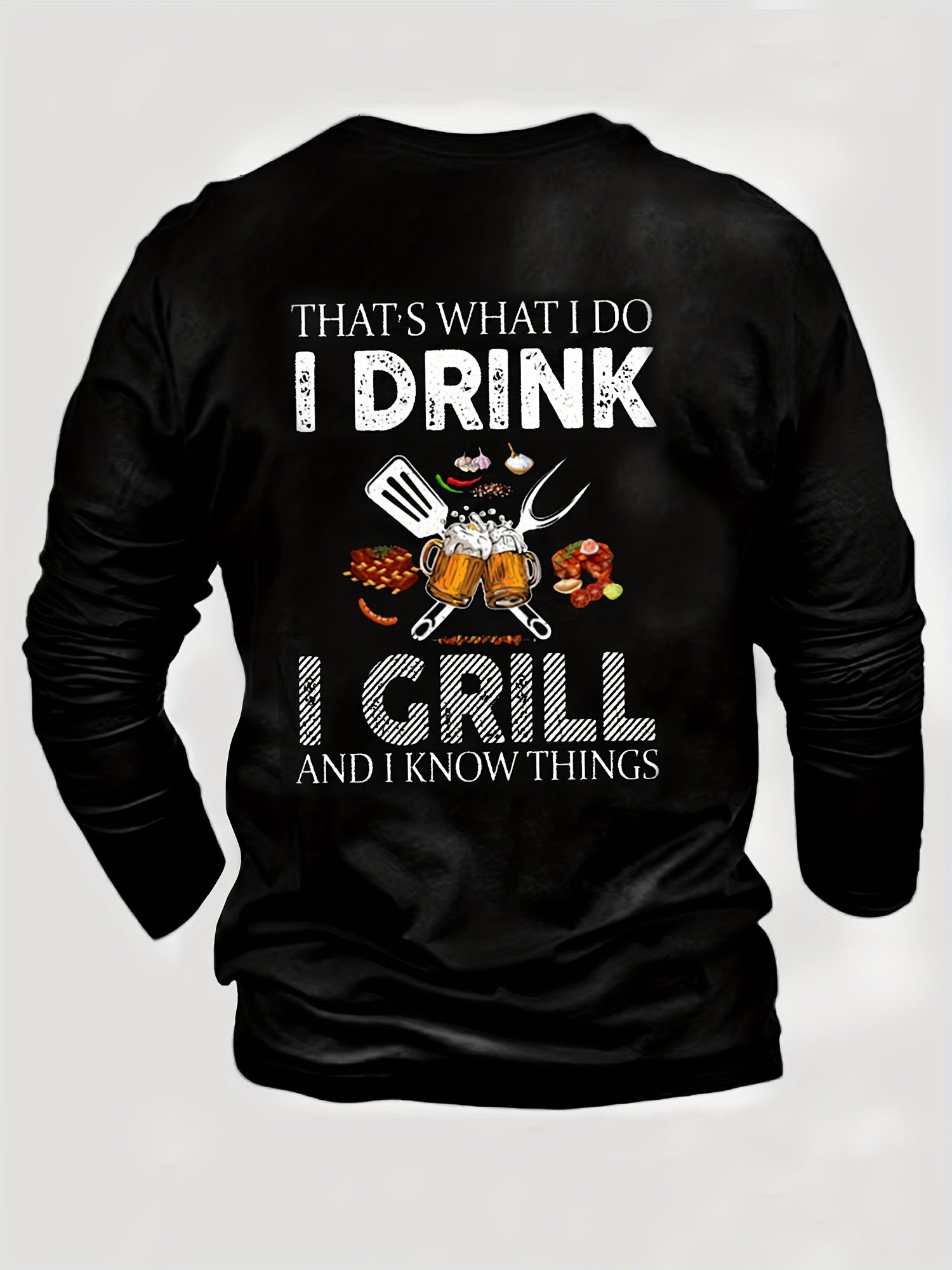 Men's Long Sleeve Novelty Tee - I Drink I Grill Print