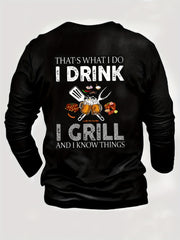 Men's Long Sleeve Novelty Tee - I Drink I Grill Print