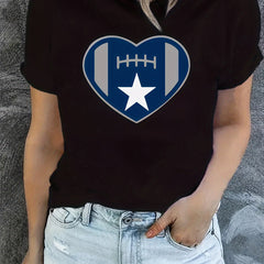 Football Heart Graphic Short Sleeve Sports T shirt Round Neck Women's Activewear
