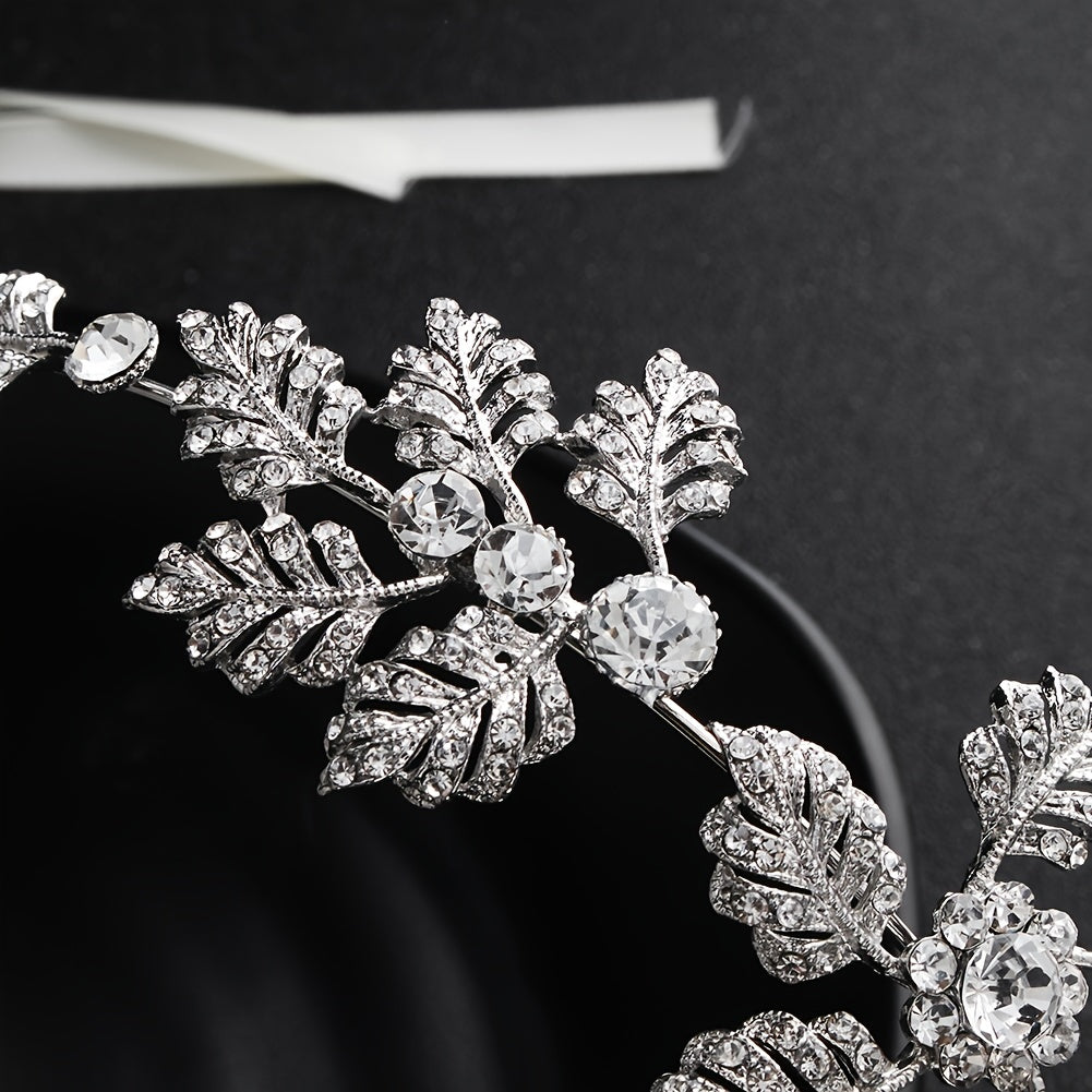 Silver Flower Headband Leaf Bridal Hairband Crown