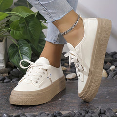 Women's Platform Canvas Shoes Lace Up Low Top Sneakers