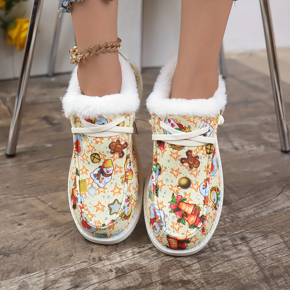 Women's Christmas Winter Boots with Cartoon Designs and Plush Warm Lining