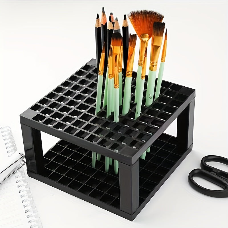 Plastic Pencil & Brush Holder Desk Support Storage Rack, 96 Holes