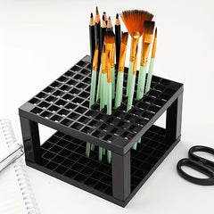 Plastic Pencil & Brush Holder Desk Support Storage Rack, 96 Holes