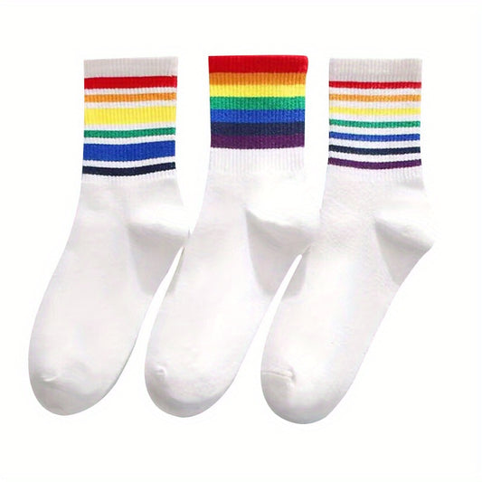 6 Pairs Kids Rainbow Crew Socks for Autumn/Winter