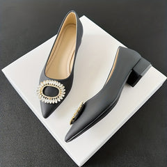 Women's Rhinestone Slip On Low Chunky Heel Shoes