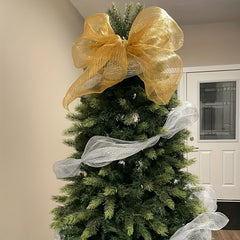 2pcs Christmas Tree Decoration Ribbon Bow Pendant Gauze Ribbon