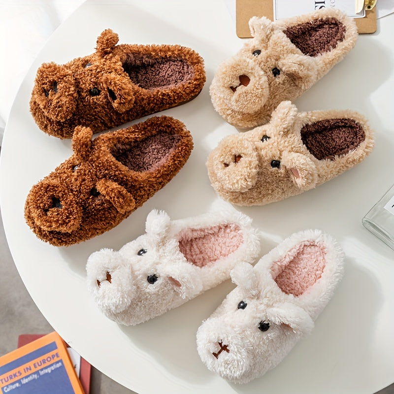 Funny Cartoon Dog Decor Slippers Plush Lined Slip On Fuzzy Shoes