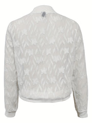 Jacquard Zip Up Jacket Baseball Neck Long Sleeve Outerwear