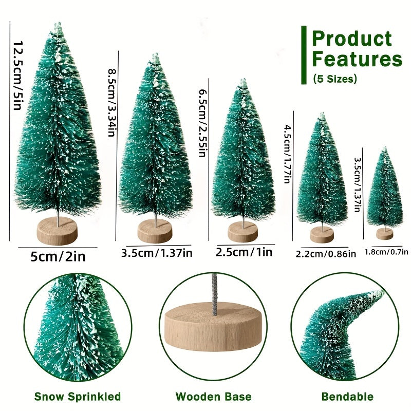 5pcs Mini Xmas Trees Artificial in 5 Sizes with Base