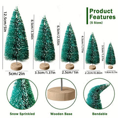 5pcs Mini Xmas Trees Artificial in 5 Sizes with Base