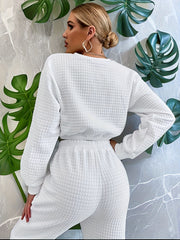 Waffle Solid Lounge Set Long Sleeve Top & Pants Women's Loungewear