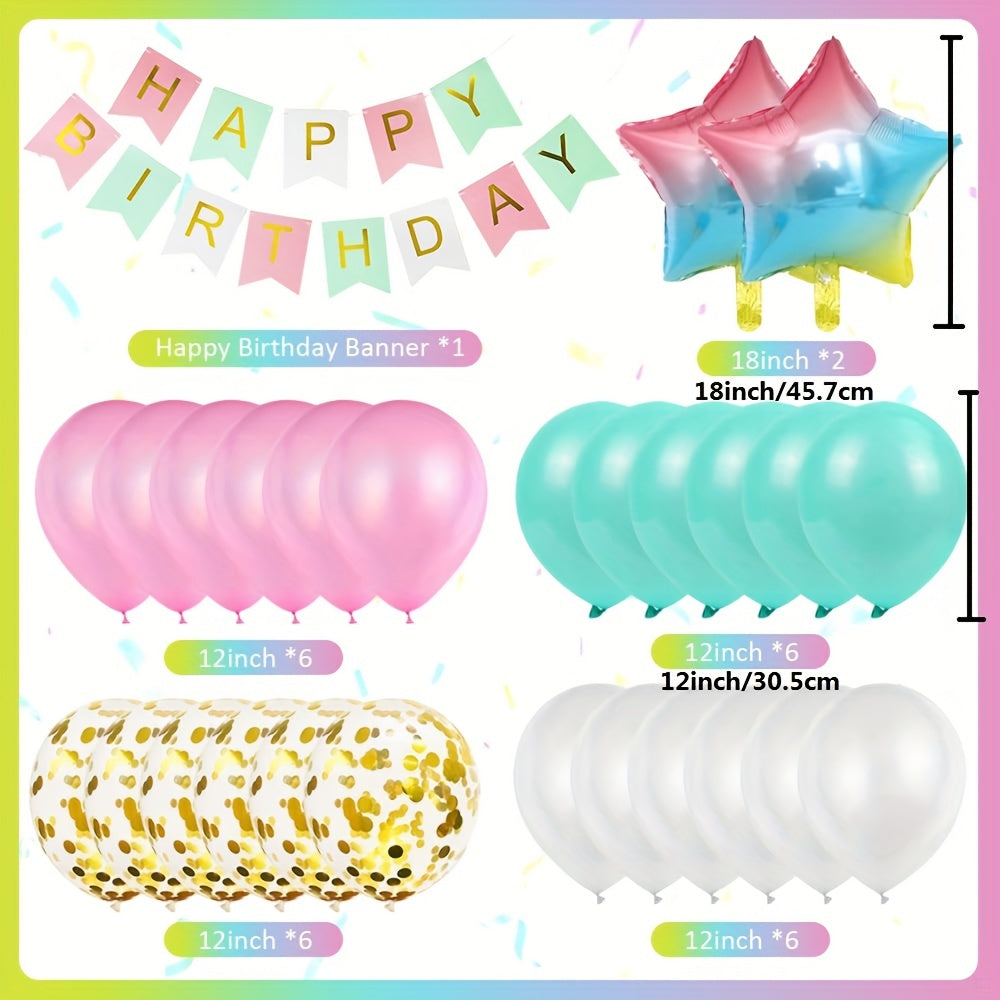 1st Birthday Balloon Decoration Set with Happy Birthday Banner and Foil Balloons