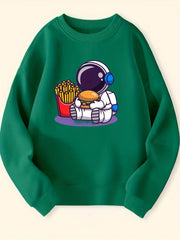 Astronaut & Chip Hamburger Pattern Sweatshirt For Girls