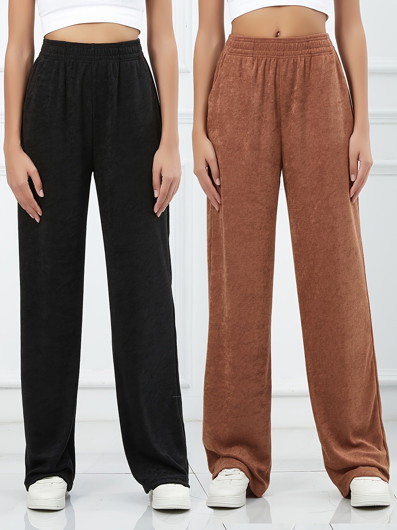 Solid Straight High Waist Running Jogger Pants Women's Activewear