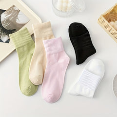 5 Pairs Women's Comfy Solid Socks Breathable Stockings