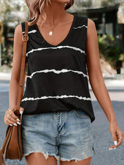 Irregular Stripe Print V Neck Tank Top Women's Sleeveless Top