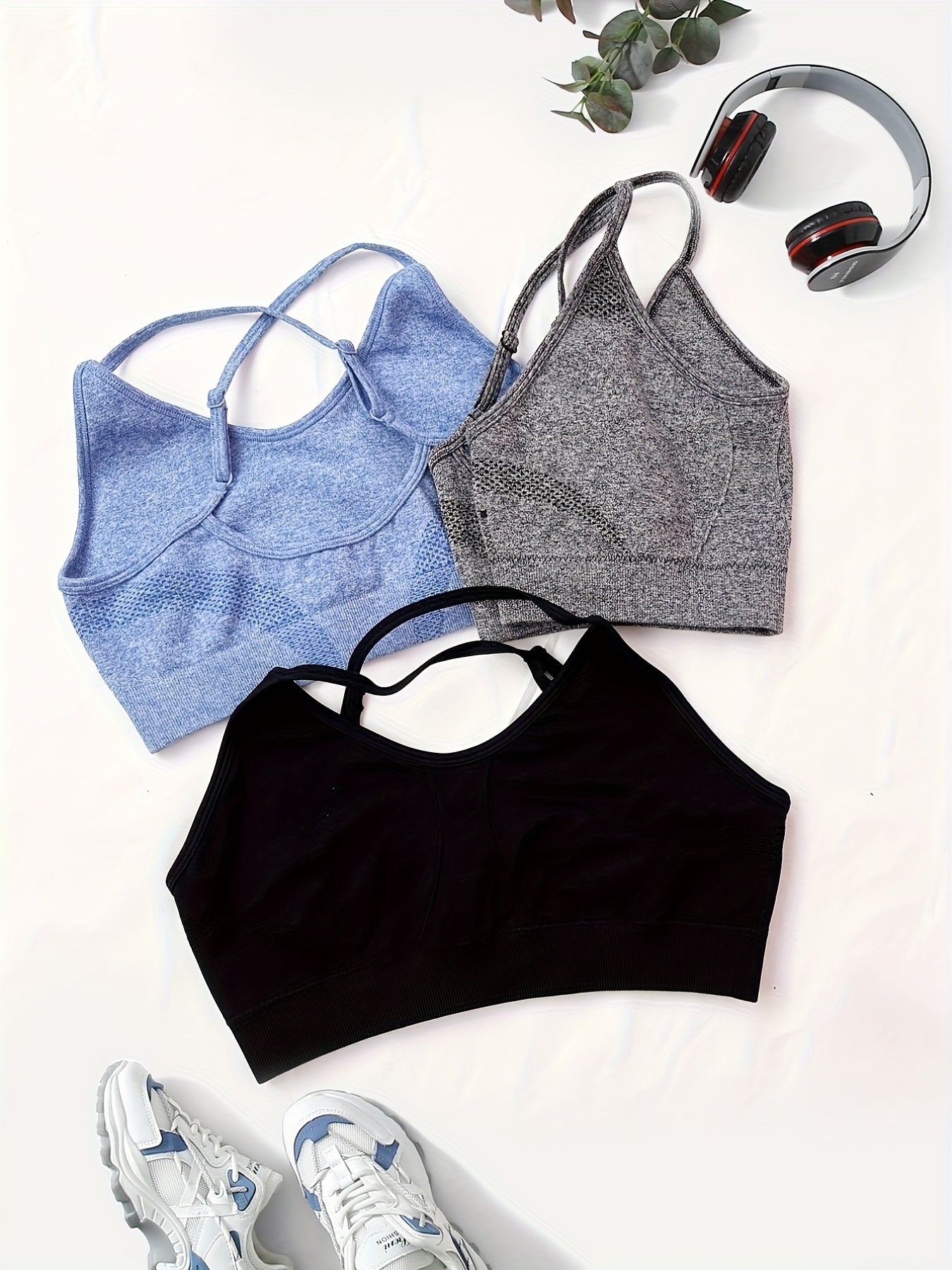 3pcs Solid Yoga Cami Bra Sets Beauty Back Sports Sleeveless Crop Top