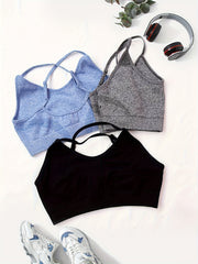 3pcs Solid Yoga Cami Bra Sets Beauty Back Sports Sleeveless Crop Top