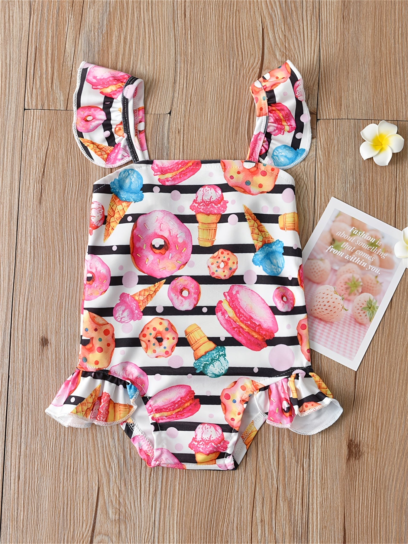 Girls Donut Print Sling Swimsuit Kids Swimwear