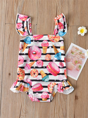 Girls Donut Print Sling Swimsuit Kids Swimwear