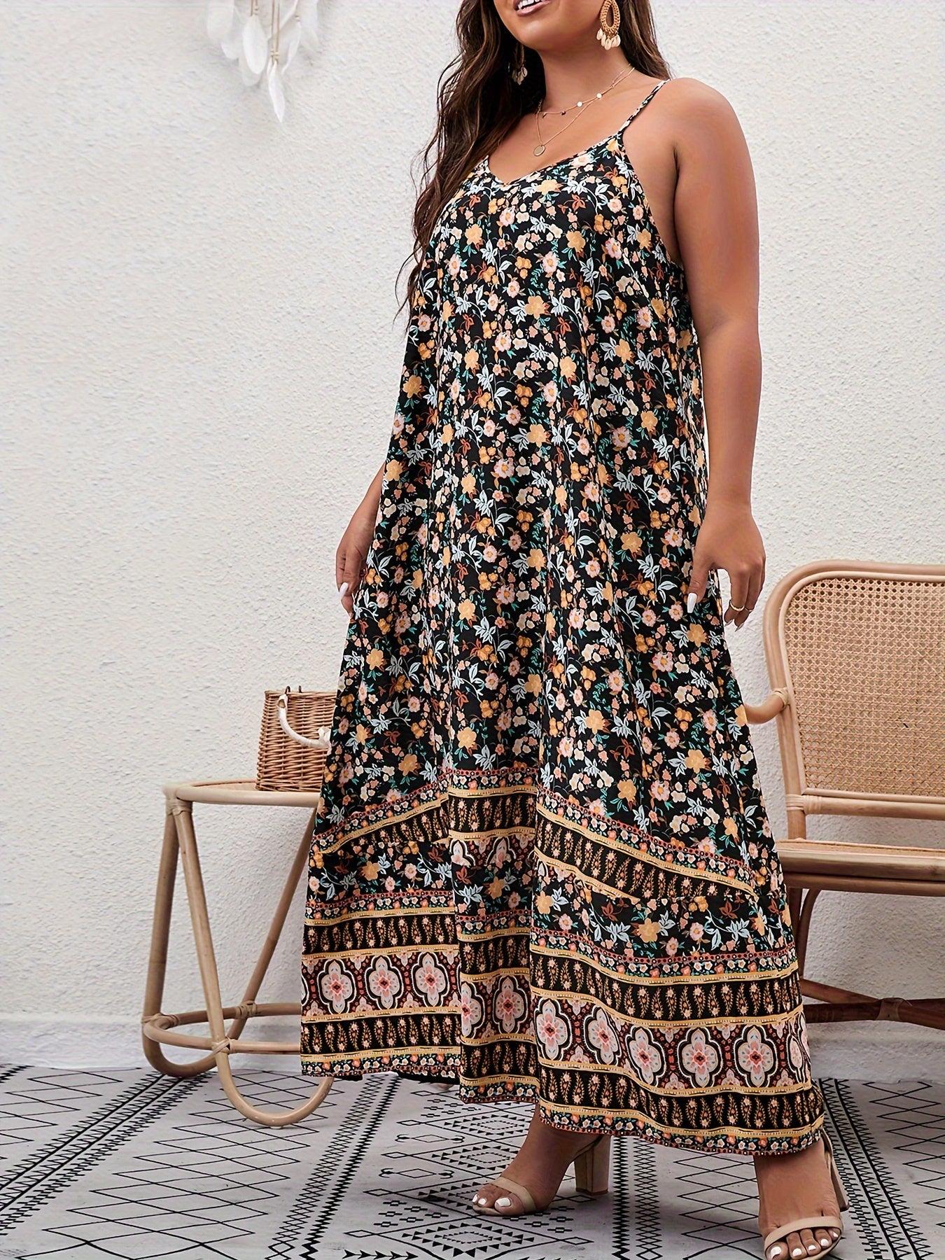 Boho Plus Ditsy Floral Maxi Cami Dress