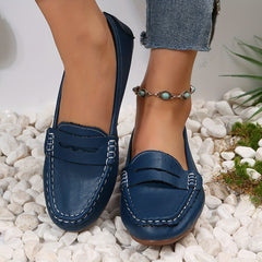Women's Solid Flat Shoes Slip On Faux Leather Lightweight Walking Shoes