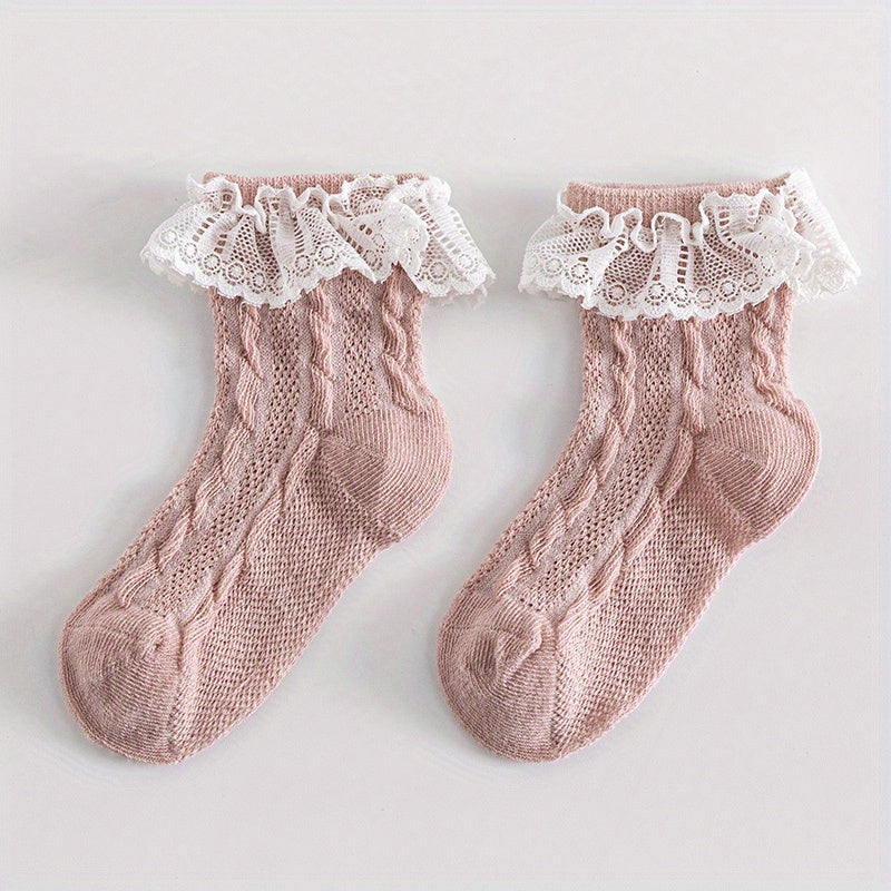 Girls Lace Trim Mesh Ankle Socks for Toddlers