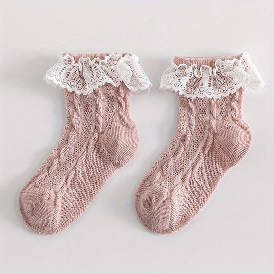 Girls Lace Trim Mesh Ankle Socks for Toddlers