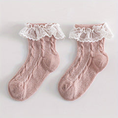 Girls Lace Trim Mesh Ankle Socks for Toddlers