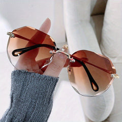 Hexagon Rimless Sunglasses Gradient UV400 Sun Shades for Vacation