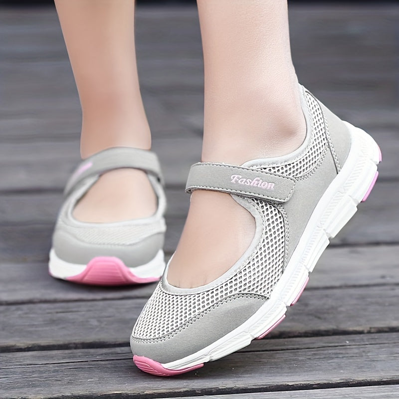 Women's Backless Mesh Walking Shoes Hook & Loop Fastener Flat Shoes