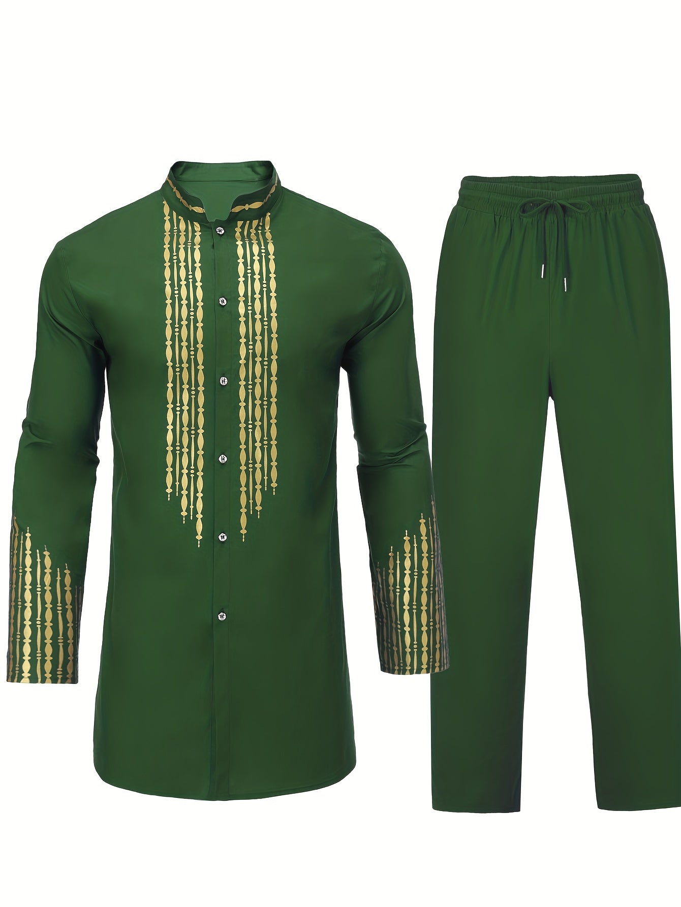 Solid Cotton Men's African 2 Pcs Set Dashiki & Pants Outfit