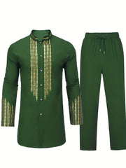 Solid Cotton Men's African 2 Pcs Set Dashiki & Pants Outfit