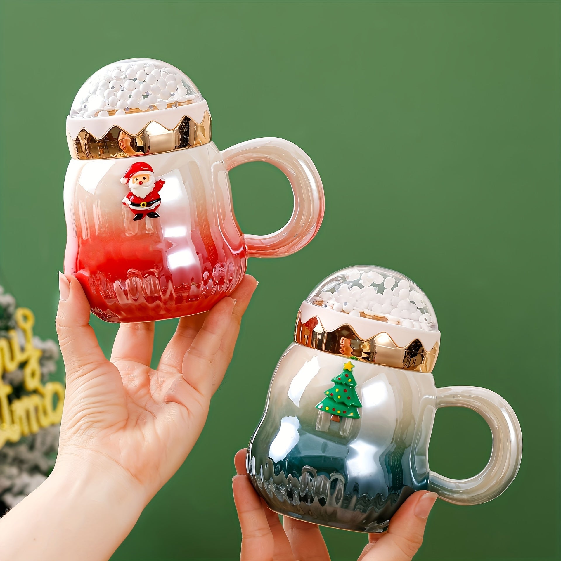 Christmas Ceramic Water Cup with Santa Claus & Tree Style