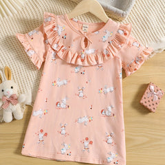 Toddler Girls Rabbit Graphic Casual Dress Kids Summer Clothes