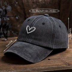Washed Denim Heart Embroidery Baseball Cap
