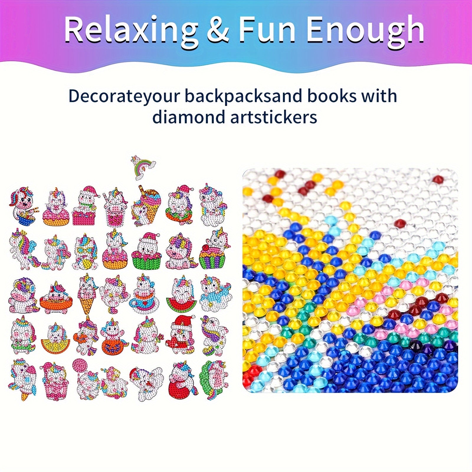 36pcs DIY Diamond Painting Stickers Handcraft Cartoon Unicorn Rhinestone