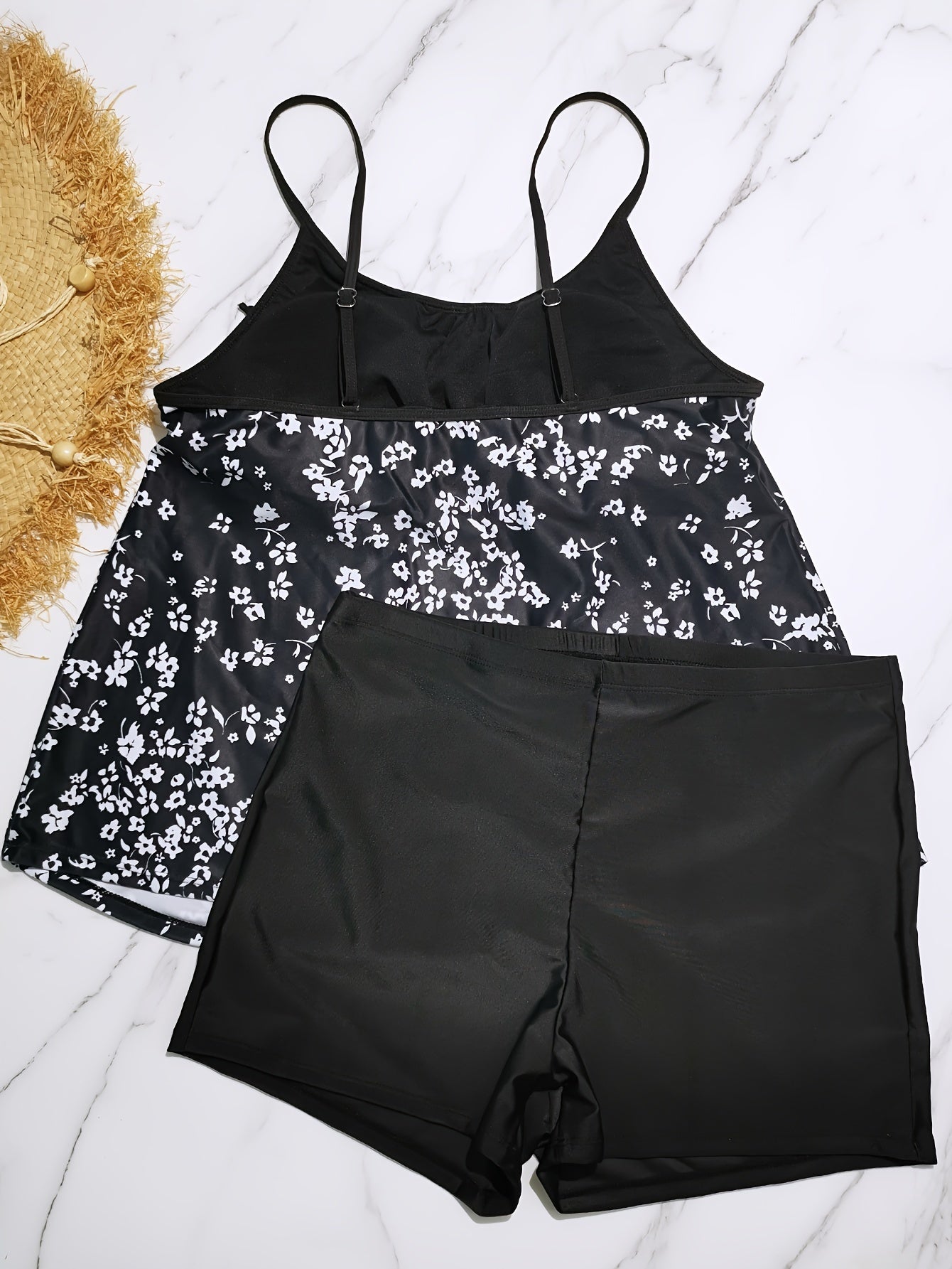 Ditsy Floral Print Tie Cami Top & Shorts Swimsuit Set